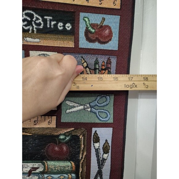 Teacher Tapestry Fabric Wall Hanging Maroon Teaching School Buses Dowel - Picture 4 of 5